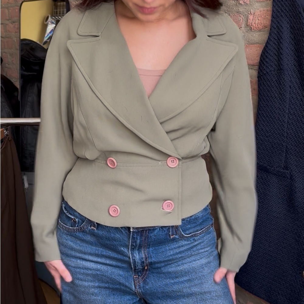 Vintage Women's Double-Breasted Blazer - Taupe Beige - Picture 7 of 8